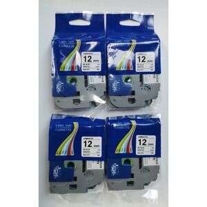 4 Pack Label Tape Cassette TZc-231 For Brother P Touch 12 mm * 8m Black On White